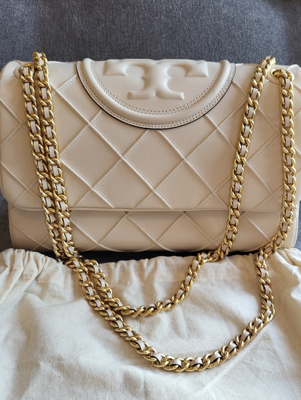 Tory Burch Fleming Cream Leather Convertible Shoulder Bag